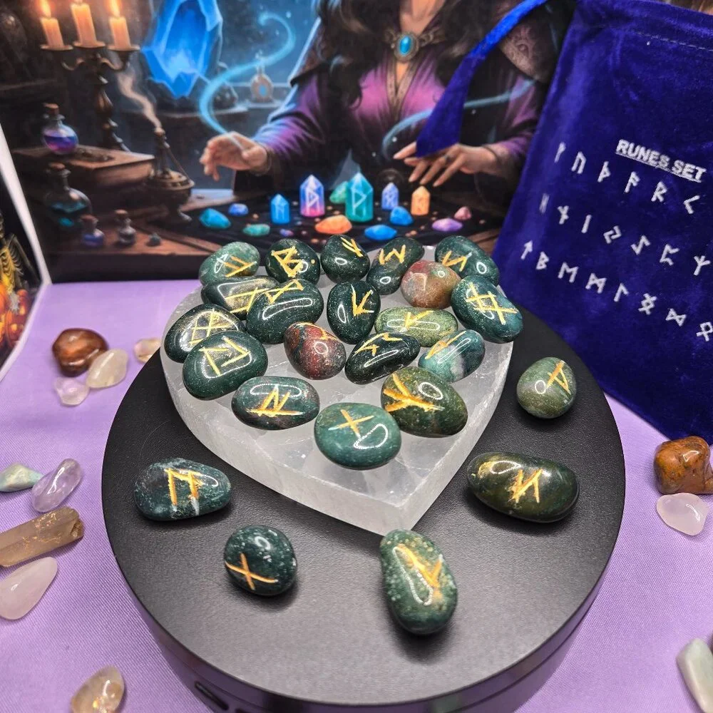 Moss Agate Gemstone Divination Rune Set - Picture 3 of 5